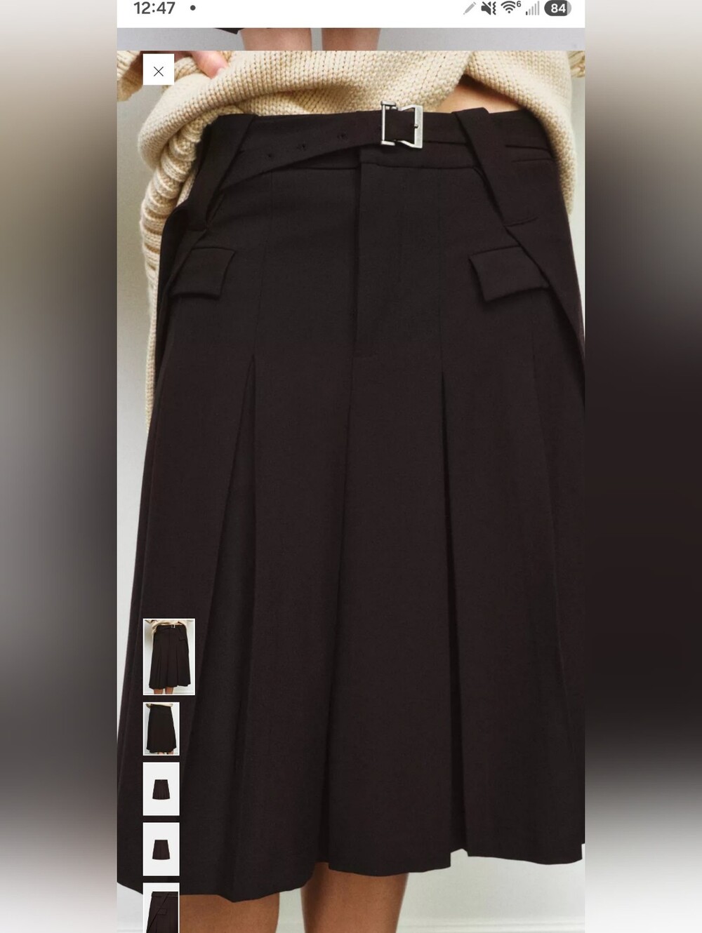 Zara Black Pleated Midi Skirt with Belt